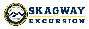Skagway Excursion logo: circular seal with mountains and a ship, plus bold blue text reading 'SKAGWAY EXCURSION' (EST. 1978)