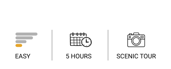 SKGEX Tour Specs 10 - Skagway Excursions - Skagway Excursions Three service options: Easy (stacked bars icon), 5 hours (calendar and clock), and Scenic tour (camera icon).