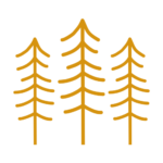 Logos - All Company 16 - Skagway Excursions - Skagway Excursions Icon-style illustration of three orange pine trees on a black background.