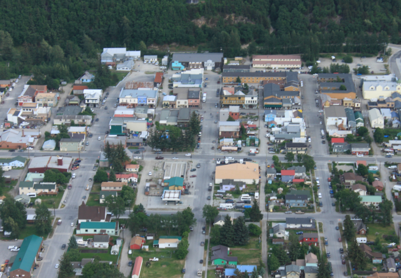 Aerial view looking over the town of Skagway